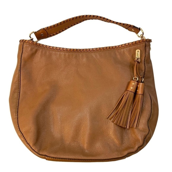 MICHAEL MICHAEL KORS Pebbled Leather Hobo Bag Caramel Brown Buttery Soft - Picture 1 of 11